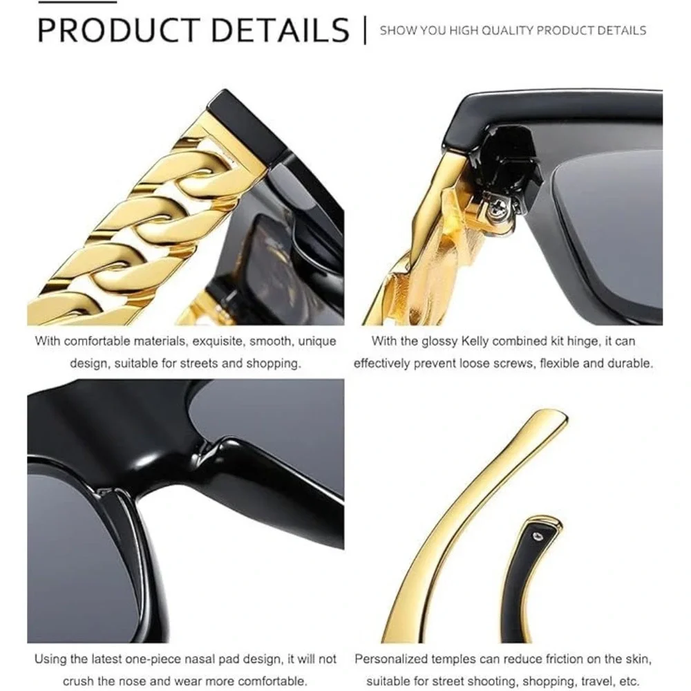 Flat Top Sunglasses Men Gold Hip Hop 80s 90s Style Cholo Dark Black UV400 Lentes